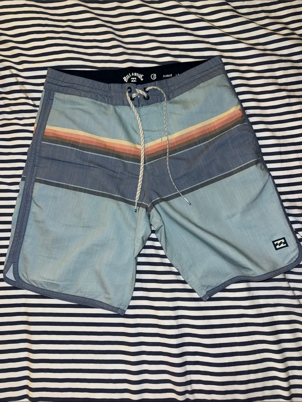 Billabong Men's Light Blue Boardshorts with Sunset Stripe